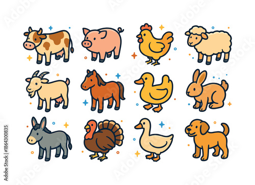 Farm Animal Icons. Farm Animals. Colorful isometric vector icons