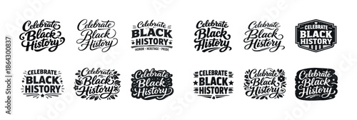 Celebrate black history designs in various artistic styles and typography
