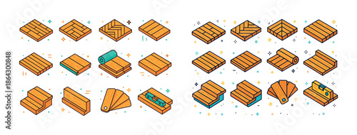 Vector illustrations of various wooden floor patterns and carpets