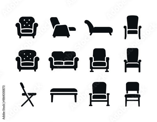 Luxury Seating Icons. Luxury seating. Solid icon set of luxury s