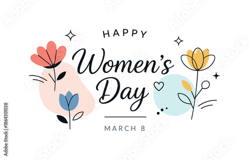 Elegant Women's Day Card. International Women?s Day card design. Elegant minimal greeting card with abstract flowers and gentle shapes, expressing appreciation