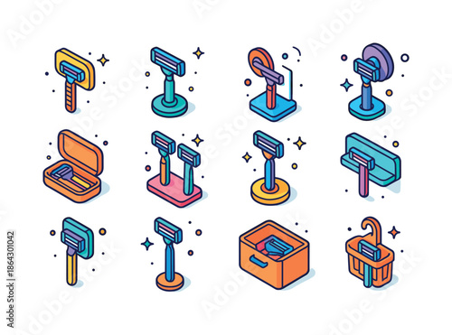 Colorful Razor Holder Icons. Razor holder. Colorful isometric ve