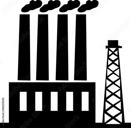 silhouette of a factory with four chimneys