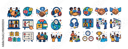 Diverse team collaboration and communication concepts illustrated with multicultural elements