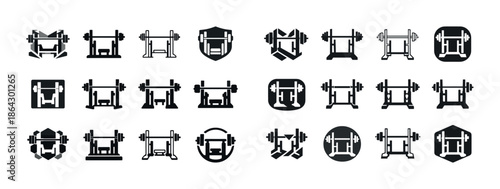 Set of squat rack icons in various styles and designs for fitness enthusiasts