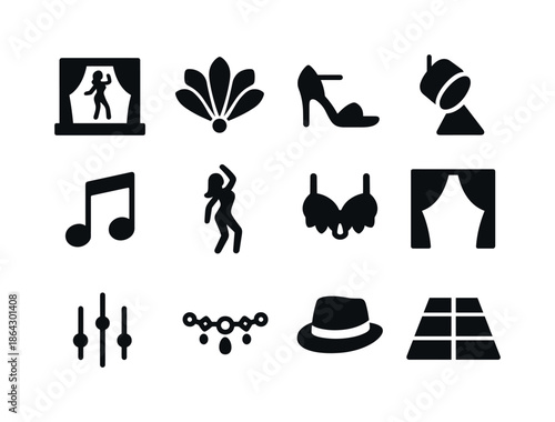 Exotic Dance Icons. Exotic dance. Solid icon set of exotic dance
