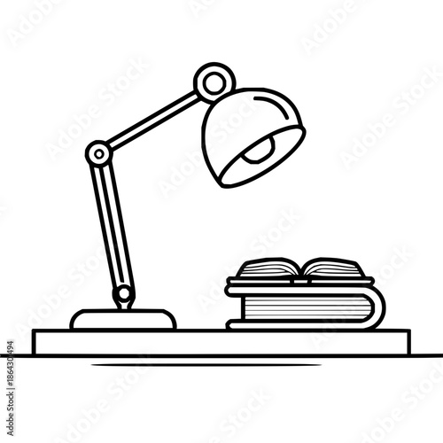 Desk Lamp Illuminating Open Books on Table