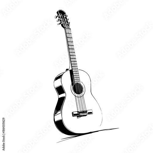 Acoustic Guitar Sketch on White Background