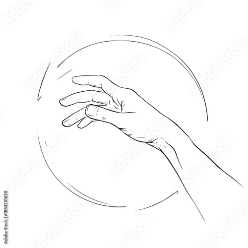 Hand Reaching for Circle Line Art