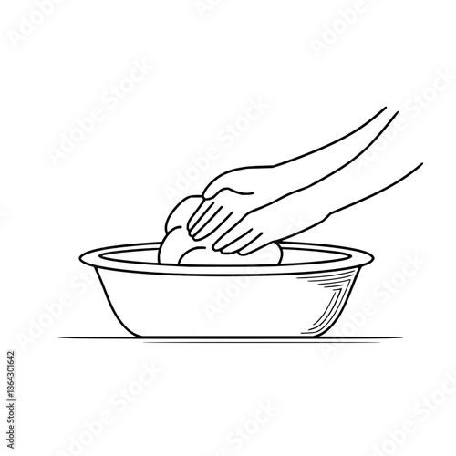 Hand Washing Clothes in Bowl with Water
