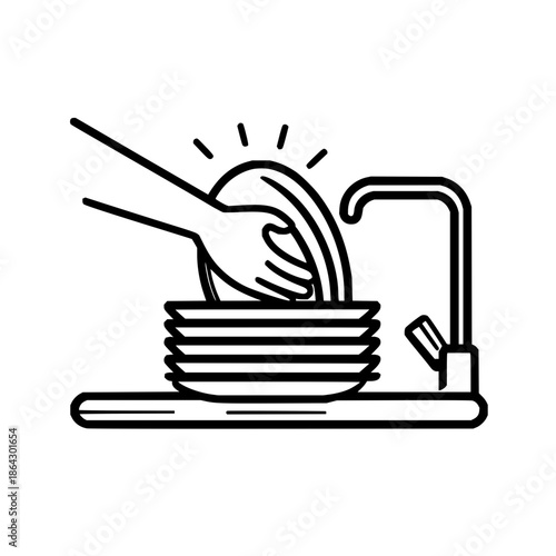 Hand Washing Dishes in Sink with Water