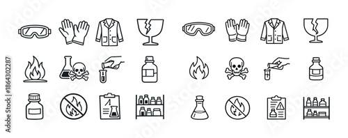 Safety equipment and hazard symbols in a laboratory setting