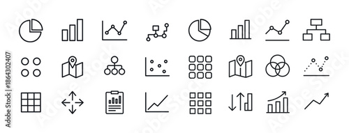 Set of minimalist line icons representing charts and diagrams fo