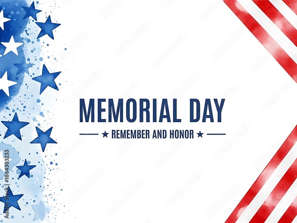 Fototapeta premium Memorial day greeting card with american flag and stars design element