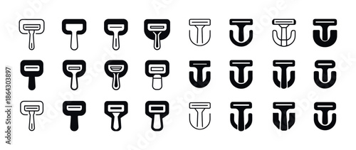 Set of black and white hair brush icons in various styles