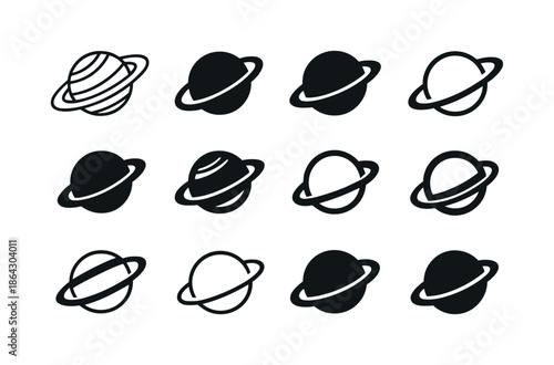Saturn Icon Variations. Saturn. Icon set. Set Logo of Saturn: ti