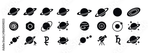 Collection of planet and space icons in various styles