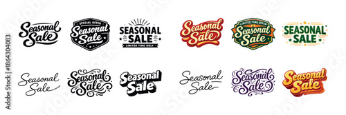 Seasonal sale logos collection: bold text and vibrant designs