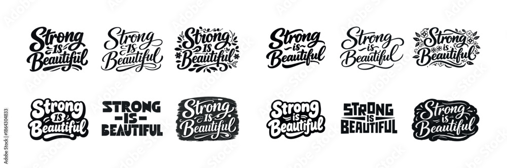 Fototapeta premium Diverse strong is beautiful typography designs collection