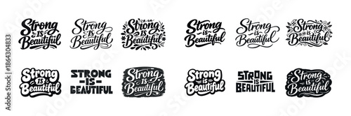 Diverse strong is beautiful typography designs collection