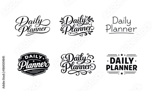 Harmonious Lettering Variations. Daily Planner Title. Set lettering. harmonious lettering variations of the same emblematic concept, each with different