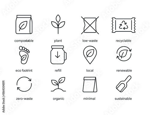 Sustainable Snack Icons. Sustainable snacks. Line icon set of Su