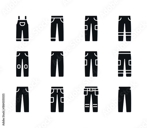 Workwear Pants Icons. Workwear pants. Solid icon set of workwear