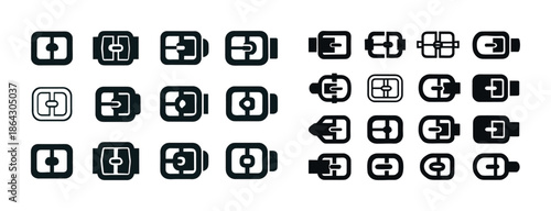Minimalist black and white seat belt buckle icon set