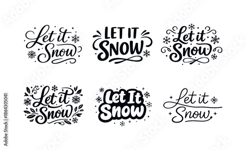 Harmonious Snow Lettering Icons. Snowy weather iconsRomantic digital stickers. Set lettering. harmonious lettering variations of the same emblematic concept,