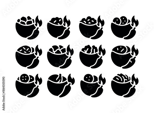 Spicy Pita Icons. Spicy pitas. Solid icon set of spicy pitas: sp