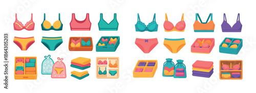 Colorful assorted women's lingerie and storage solutions