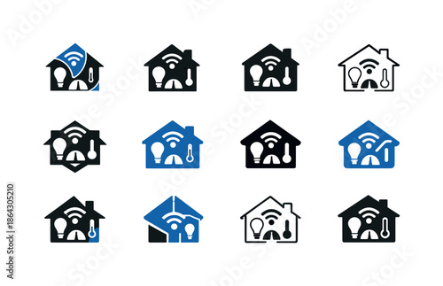 Smart Home Icon Set. Smart home integration in modern architecture. Icon set. Set Logo of Smart home integration in modern architecture: home automation