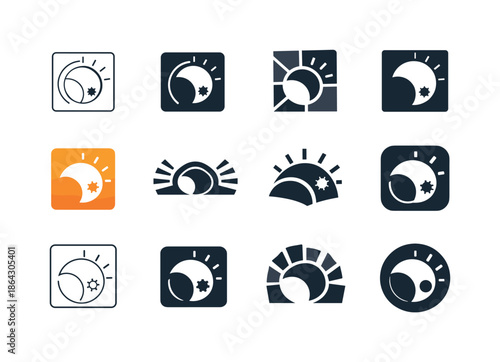 Dimmer Light Icons. Creating mood lighting with a dimmer. Icon set. Set Logo of creating mood lighting with a dimmer: dimmer switch. harmonious logo variations