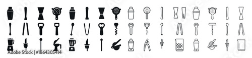 Collection of cocktail bar tools and accessories icons set