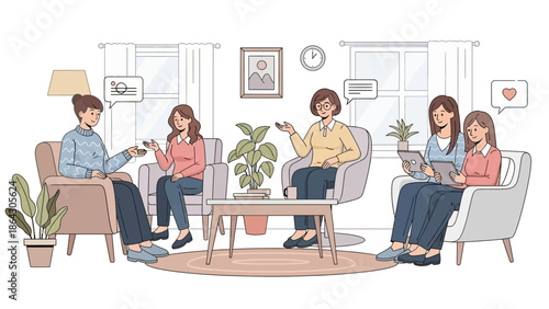Group of people sitting in a living room using their mobile phones.