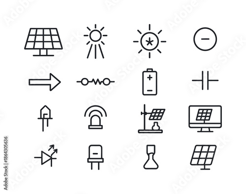Solar Energy Icons. Solar energy conversion. Line icon set of So