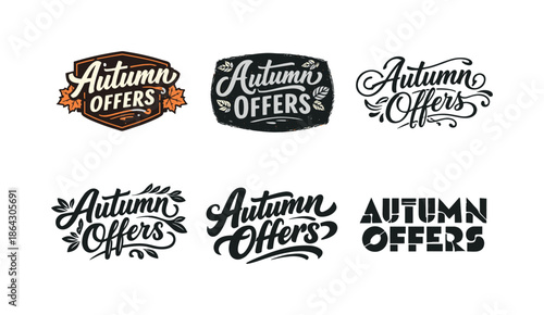 Autumn Lettering Variations. Autumn Offers. Set lettering. harmonious lettering variations of the same emblematic concept (Retro vintage badge style,