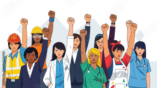 Diverse group of professionals celebrating unity and solidarity.