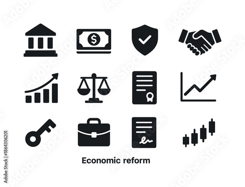 Economic Reform Icons. Economic reform. Solid icon set of econom