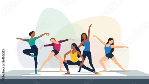 Group of diverse women practicing yoga together in a serene environment.