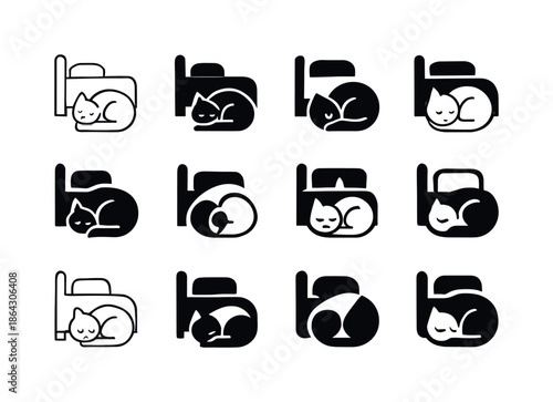 Pet Emblem Variations. A sleepy pet curled up next to their owne
