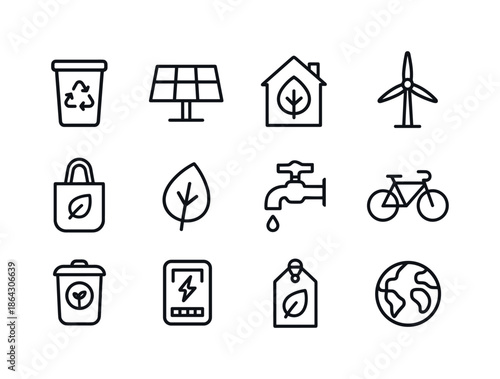 Eco Icons Collection. Sustainable living and eco-business. Line