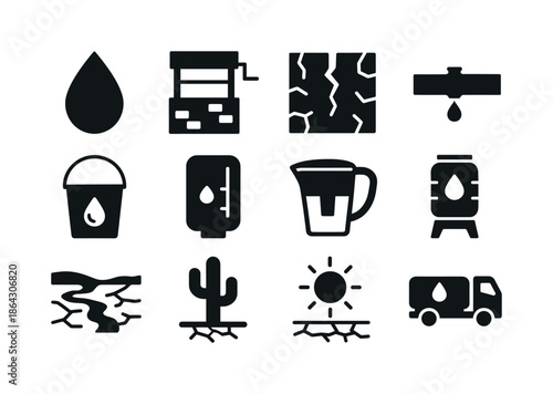 Water Scarcity Icons. Water scarcity. Solid icon set of Water sc