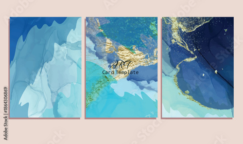 Luxury Blue Alcohol Ink and Gold Card Template Set