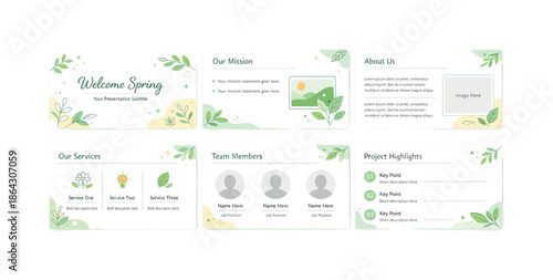 Spring Presentation Template. Presentation templates with spring theme. A modern spring presentation slide set with title, text, and image placeholders,