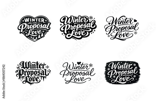 Winter Proposal Lettering Art. Winter proposal love. Set lettering. harmonious lettering variations of the same emblematic concept, each with different