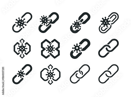 Infection Chains Icons. Disease outbreaks. Icon set. Set Logo of