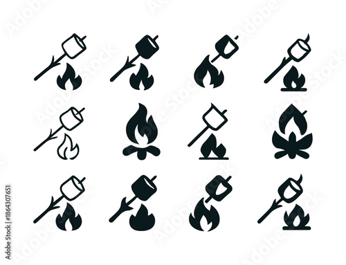 Marshmallow Logo Variations. Roasting marshmallows. Icon set. Se