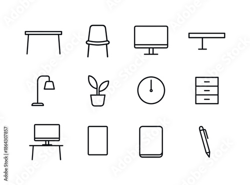 Minimalist Home Office Icons. Minimalist Home Office. Line icon