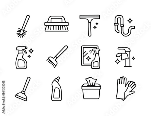Bathroom Cleaning Icons. Bathroom cleaning hacks. Line icon set